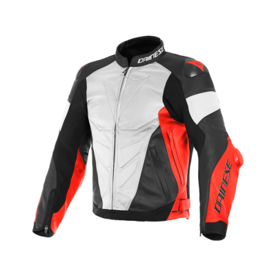 Куртка кожаная Dainese SUPER RACE 90C WH/FLU-RED/BL-MAT