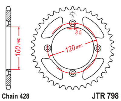 Звезда ведомая алюминиевая JTA798.51BLK (цвет черный)