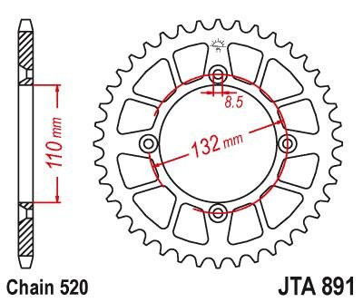 Звезда ведомая алюминиевая JTA891.48BLK (цвет черный)
